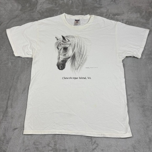 Jerzees Other - Vintage Horse Shirt Mens Large White Drawing Equestrian Pony Chincoteague Island